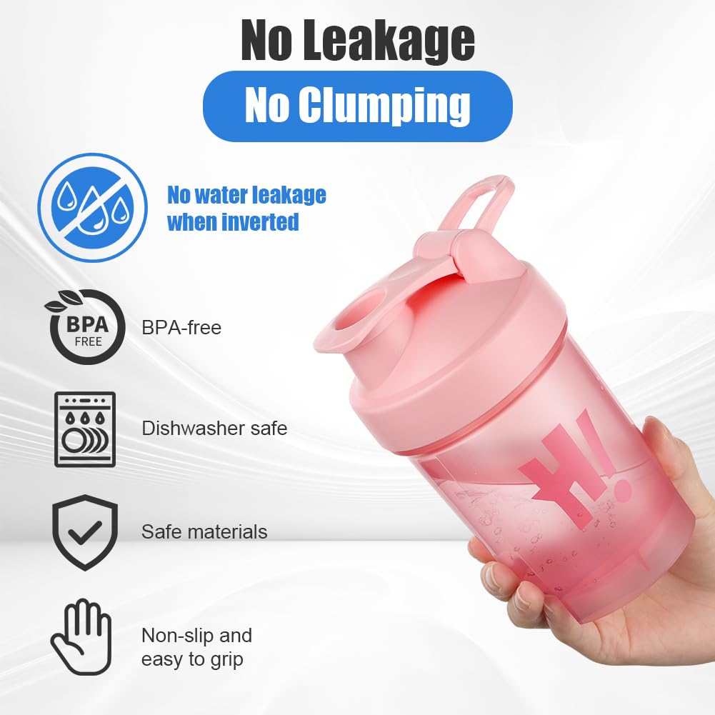 AOOWU Shaker per Proteine, 2 Pcs Shaker Proteico 350 ML con Sfera di Miscelazione, Agitatore Snap-Fit, Protein Bottiglie a Prova di Perdite, Bottiglie per Miscele di Proteine e Integratori, Senza BPA