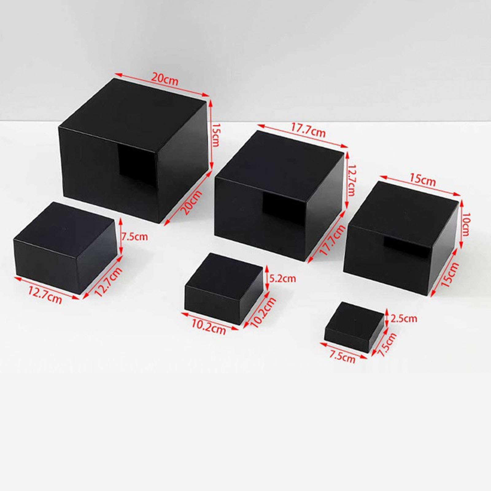 Set di 6 Supporti per Buffet, Scatole Cubiche con Fondo Cavo, Organizer Riutilizzabili per Cibo, Gioielli, Condimenti, caffè, tè, Nero