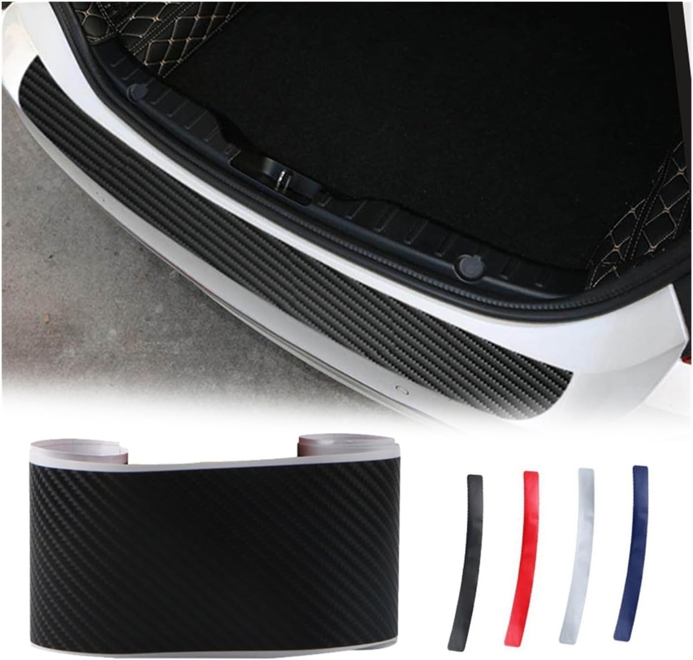 90cm Car Rear Trunk Bumper Carbon Fiber Pattern Sticker Decals Universal -Scratch -Collision Strips Stickers 1Pc(Silver)