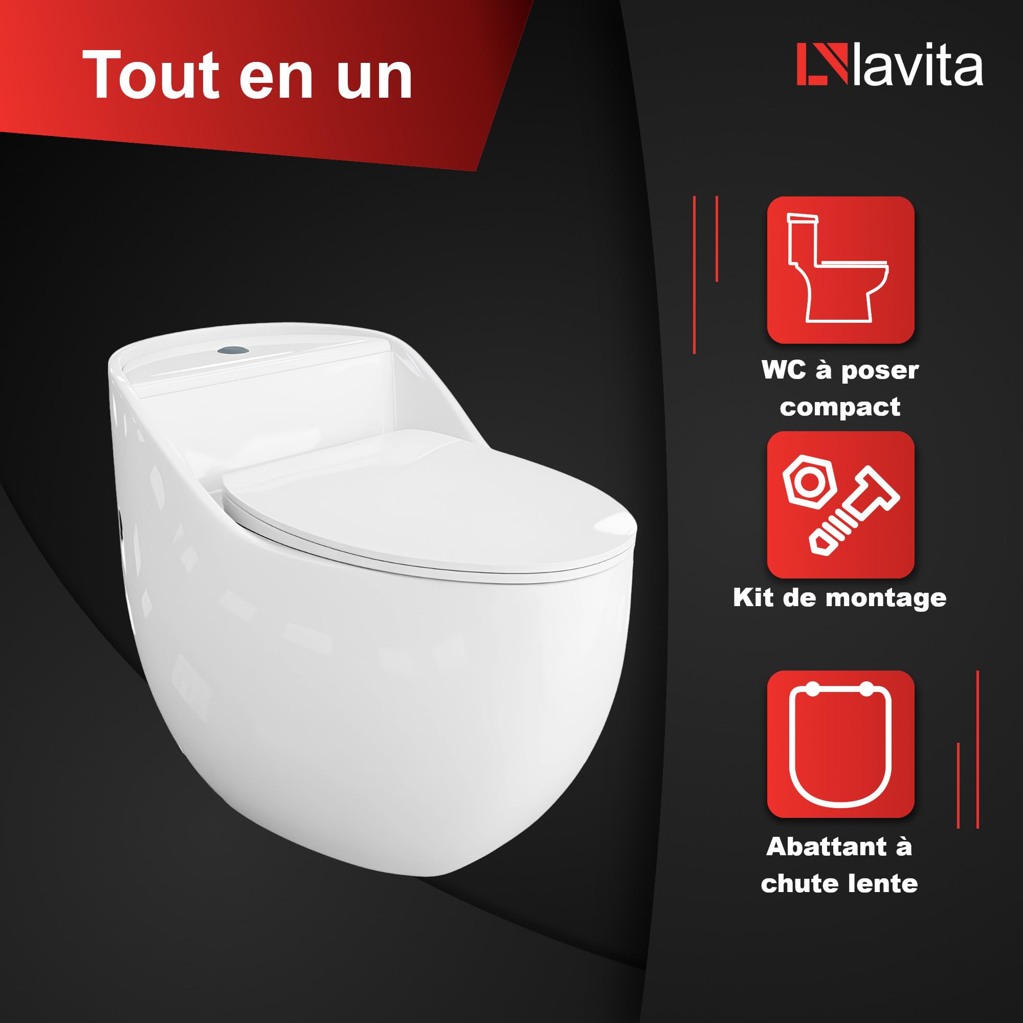 WC Lavita Blanc Plastique Rectangulaire Montage au sol