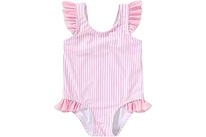 Tiny Cutey Toddler Girl Swimsuit Ruffled Stripe Style Sleeveless Swimwear Summer Bathing Suits