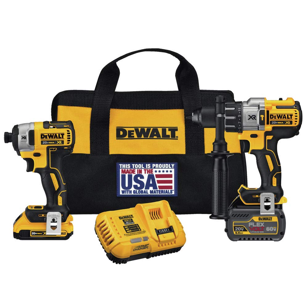 Dewalt DCK299D1T1R 20V MAX FlexVolt Cordless Lithium-Ion Hammer Drill and Impact Driver Combo Kit with 2 Batteries (Renewed)