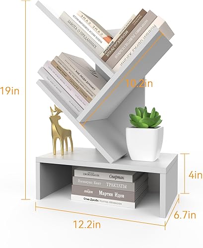 Miniatura 20 de Godferyxin Estantería de árbol de libros, estantería de madera de 5 niveles para exhibir libros, CD, revistas y más en la oficina, el hogar o la
