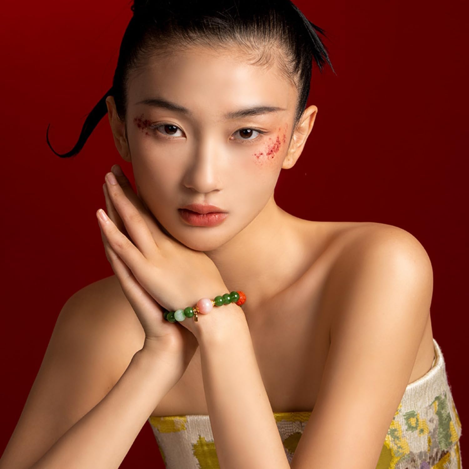 18K Gold Over S925 Sterling Silver Jadeite Bracelets, Hetian Green Amber White Jadeite Beaded Pink Opal Red Agate Bracelet, Gift for Aunt on Easter - Image 2