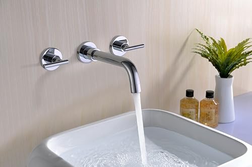 Miniatura 3 de SUMERAIN Grifo de lavabo de baño de montaje en pared Grifo de lavabo de dos manijas