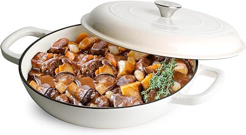 NUTRIUPS Olla para horno holandés de hierro fundido esmaltado de 3.6 cuartos de galón con tapa, horno holandés de hierro fundido antiadherente con