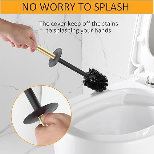 Miniatura 6 de BGL Escobilla de Inodoro de Pie y Soporte de Aluminio Dorado Cepillado Cepillo Limpiador de Taza de Inodoro y Soporte para Almacenamiento y Oro