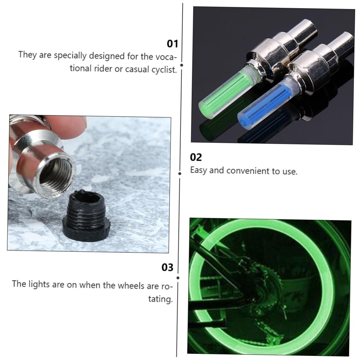 HEMOTON 4Pcs LED Wheel Light Colorful Valve Stem Cap Lamps for Bikes Motorcycles and Trucks Easy to Install Nighttime for Casual Professional Riders