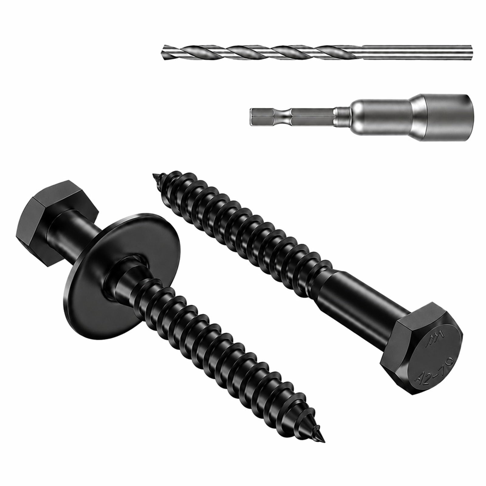 Zynthor M8 x 50mm Black Coach Screws, Heavy Duty Lag Bolts, 10Pcs