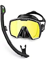 Freela Adult Dry Snorkel Set with Mirrored Lens Anti-Fog 180° Wide View Anti-Fog, Scuba Diving Mask with Nose Cover, Snorkeling Gear for Men Women