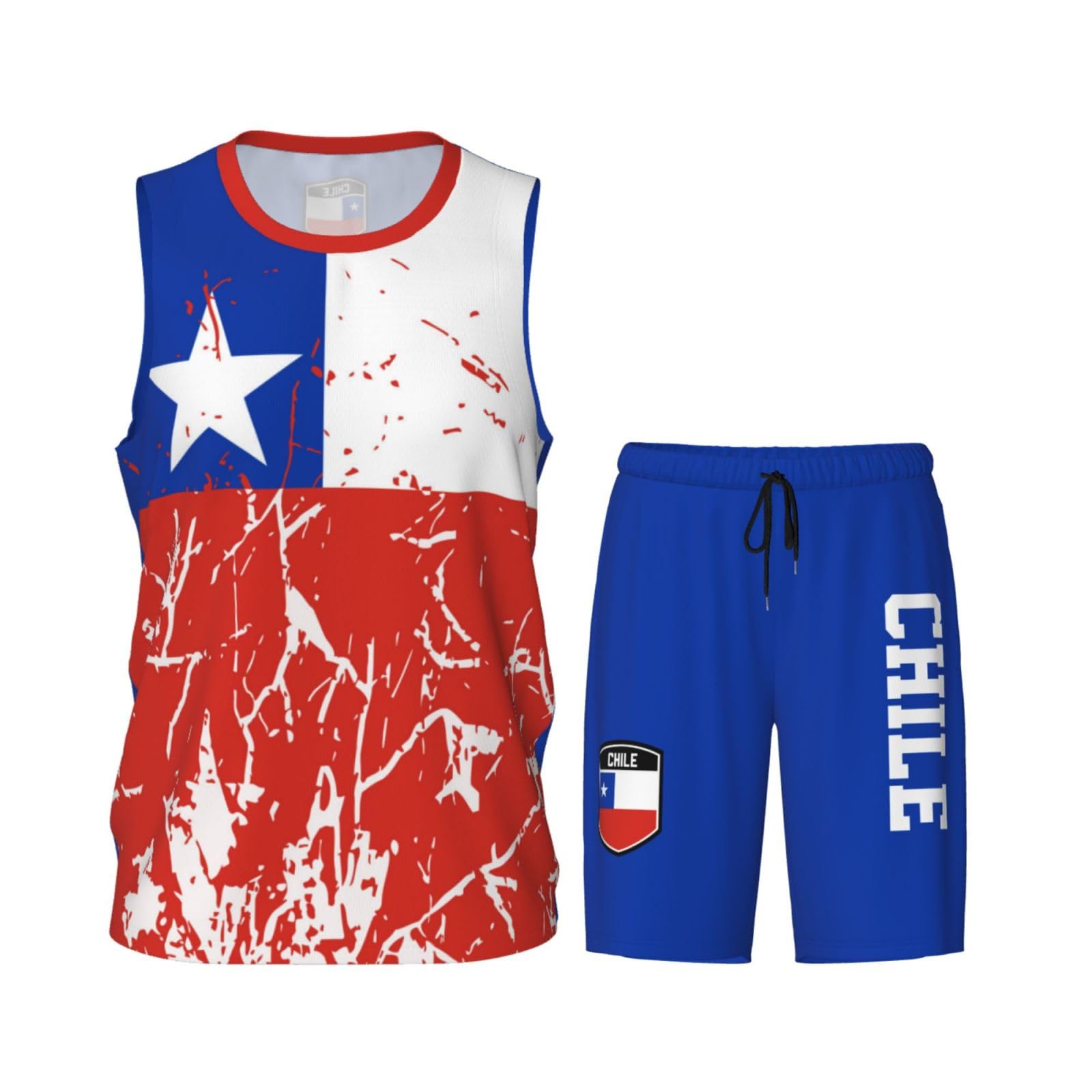 Chile Flag Grain (2) Basketball Jersey Uniform Suit for Men Adults Training Athletic Set