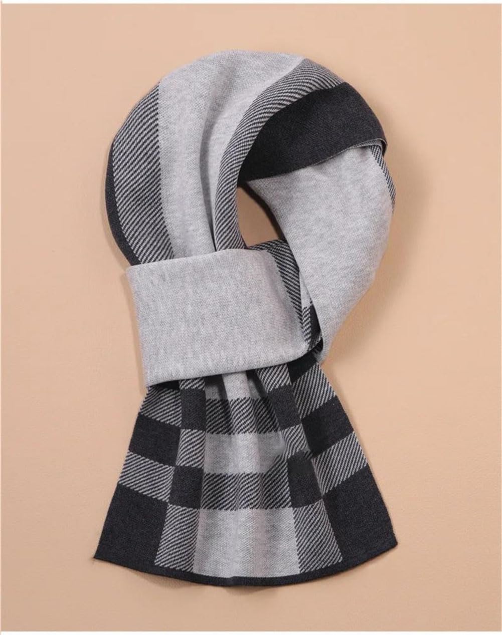 Men's Wool Blend Scarf Classic Plaid Knitted Shawl Business Casual Accessories