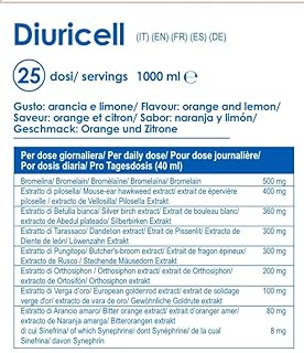 YAMAMOTO Research, Diuricell 1L, Integratore di Estratti Vegetali Drenante, Ideale Gonfiore, Ritenzione Idrica e Anticellulite, Gusto Arancia e Limone