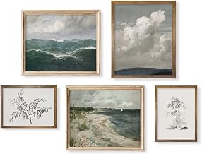 Rustic French Country Wall Art Decor - Modern Aesthetic Vintage Landscape - Boho Art Deco Victoria Picture Bathroom - Farmhouse Kitchen Poster Print Set - Sea Ocean Coastal Sail Boat Lake Cloud Cabin
