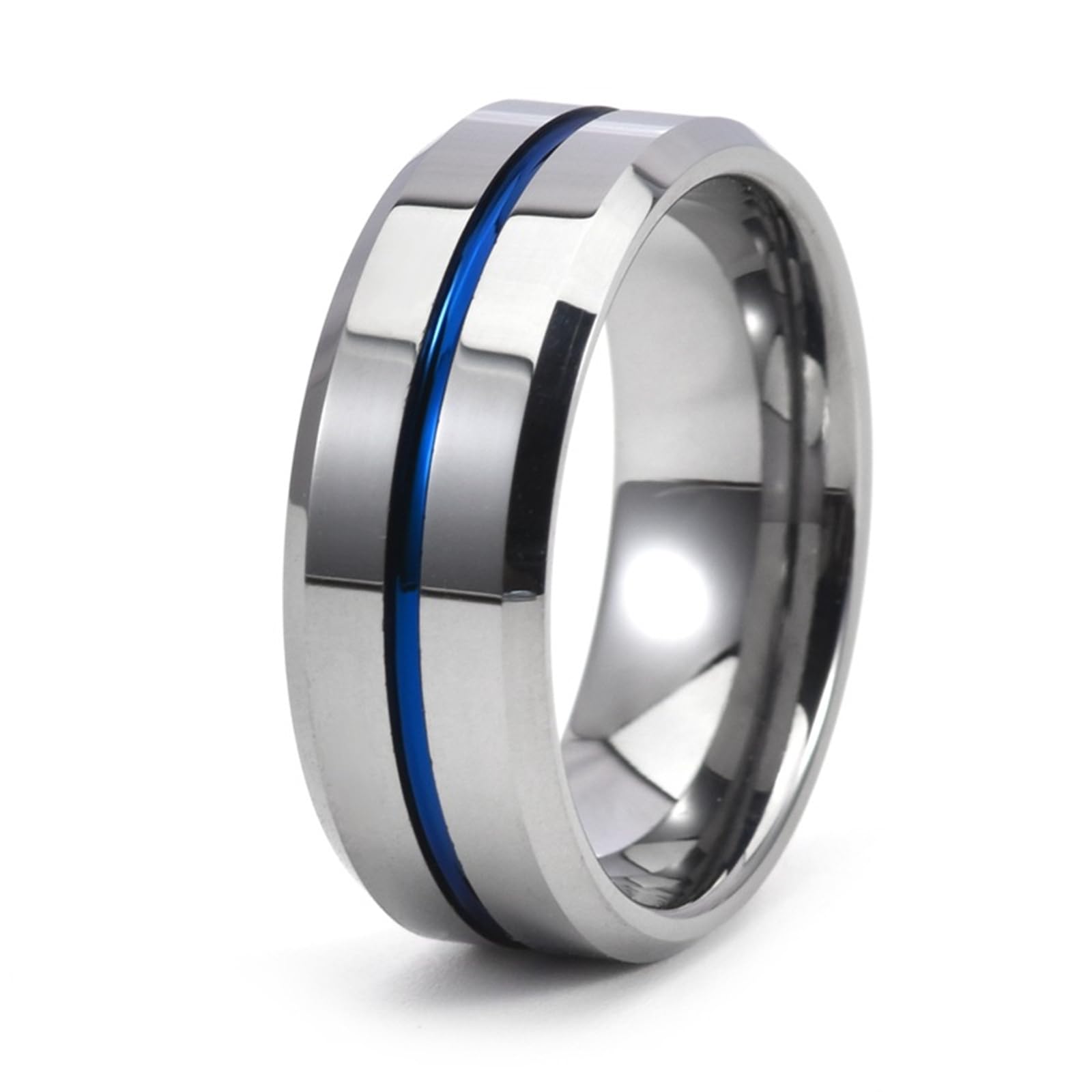 Bague Homme Mat Rainuré Acier Tungstène Argenté 8mm Taille 54