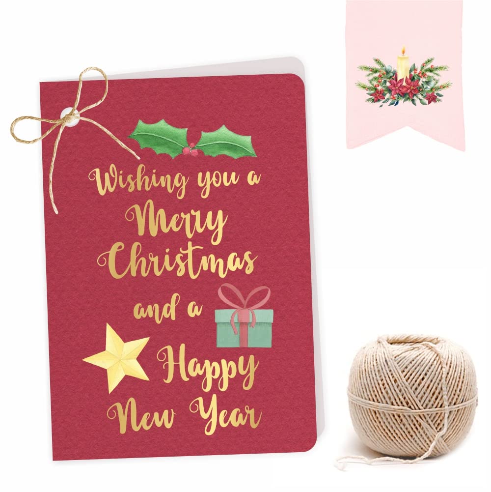 Merry Christmas Happy New Year Greeting Card, Gift Tags. Mini Cards in red handmade paper effect design. Pack of 25. With Jute String. For attaching to Gift Box, Cake Box. Merry Christmas Happy New Year Greeting Card, Gift Tags. Mini Cards in red handmade paper effect design. Pack of 25. With Jute String. For attaching to Gift Box, Cake Box.