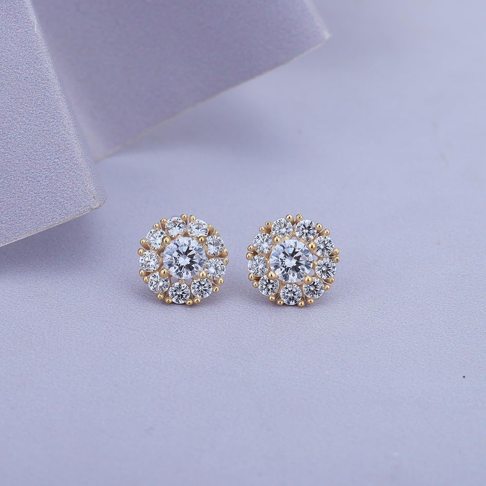 Vanbelle 18K Gold Plated Jewelry - Trendy Round Stud Earring with Cubic Zirconia Stones - Beautifully Designed Handcrafted Lightweight Elegant Classic Desig for Women