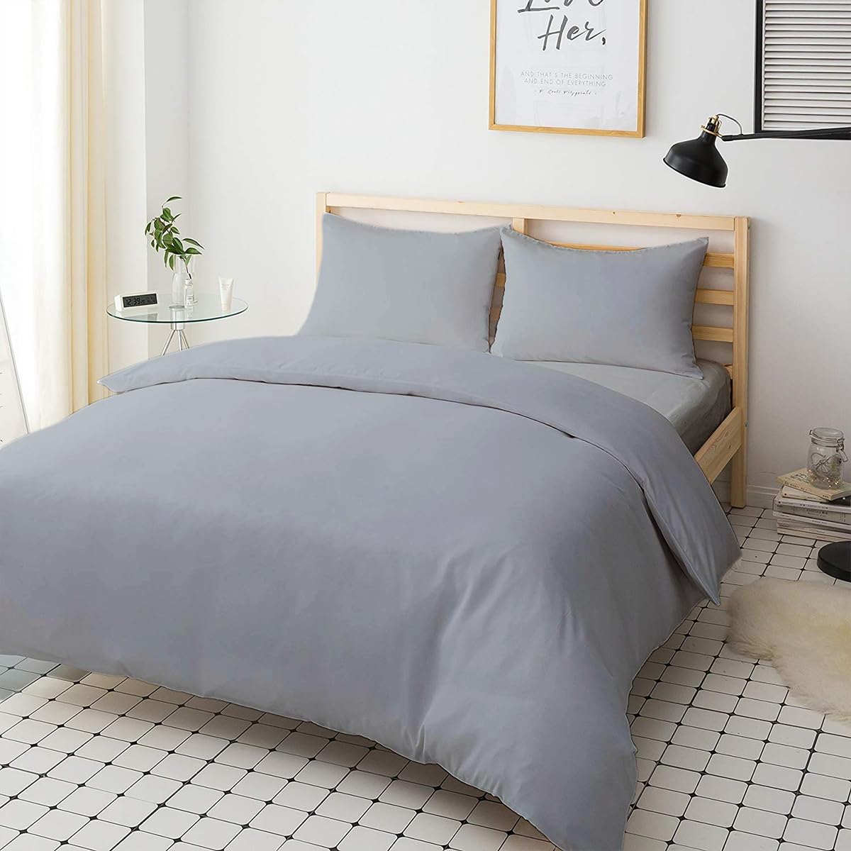 Sienna Shaun 4 Pc Bedding Set Duvet Cover Fitted Sheet And 2x Matching Pillow cases 100% Egyptian Cotton Available In 11 Vibrant Colours Single Double King Super King (Gray, Super King)