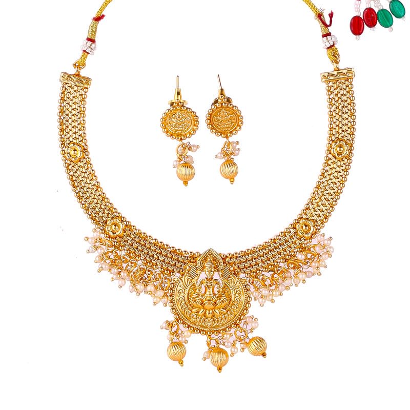 Fashion Frill Necklace Set For Women Goddes Gold necklace Temple Set | Gold plated jewellery set | Traditional Jewelry Set | Temple Necklace set for women (B0CW9XHZL7) Amazon Price History, Amazon Price Tracker