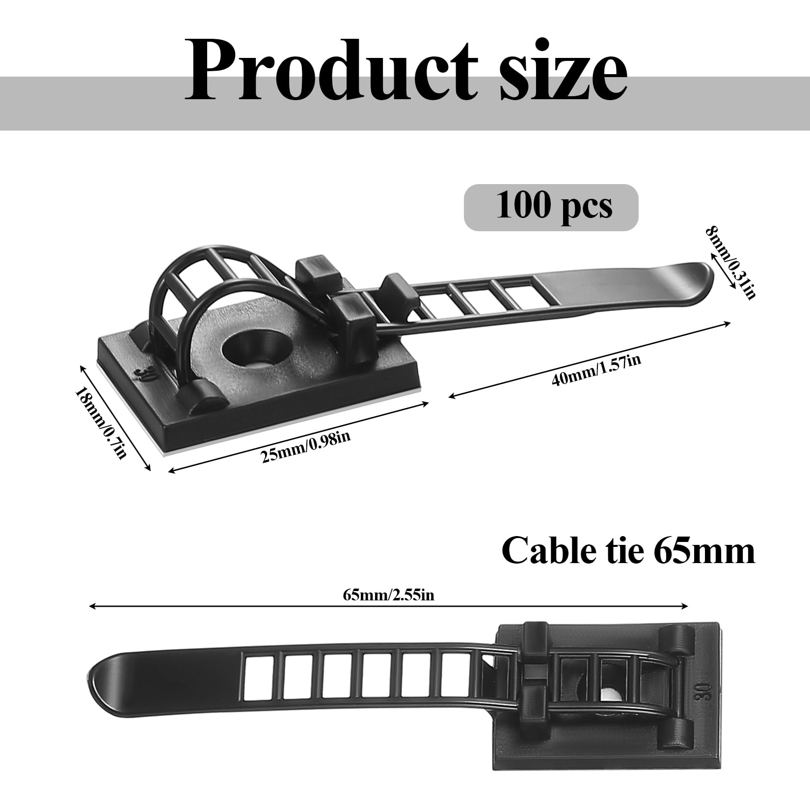 100 sztuk samoprzylepnych uchwytów na kable do biurka, zarządzanie kablami, regulowane zaciski na kable z tworzywa ABS, idealne do organizatorów kabli TV, komputerowych i ładujących