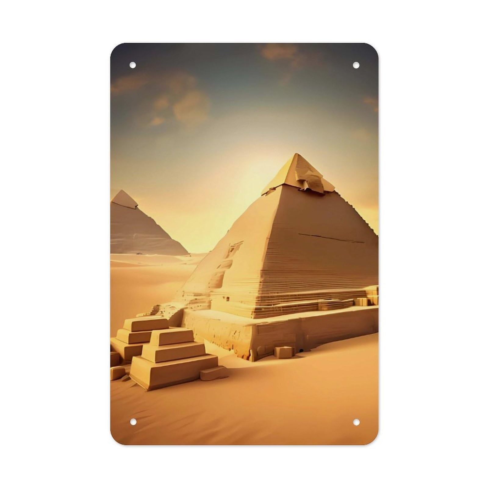 QMNLKH Egyptian Pyramid in Desert Plaques for Wall Decor, Personalized Metal Tin Sign for Home, Multifunctional Poster for Office, Fashion Painting for Hallway, Wall Art Pictures, 7.9x11.8Inch