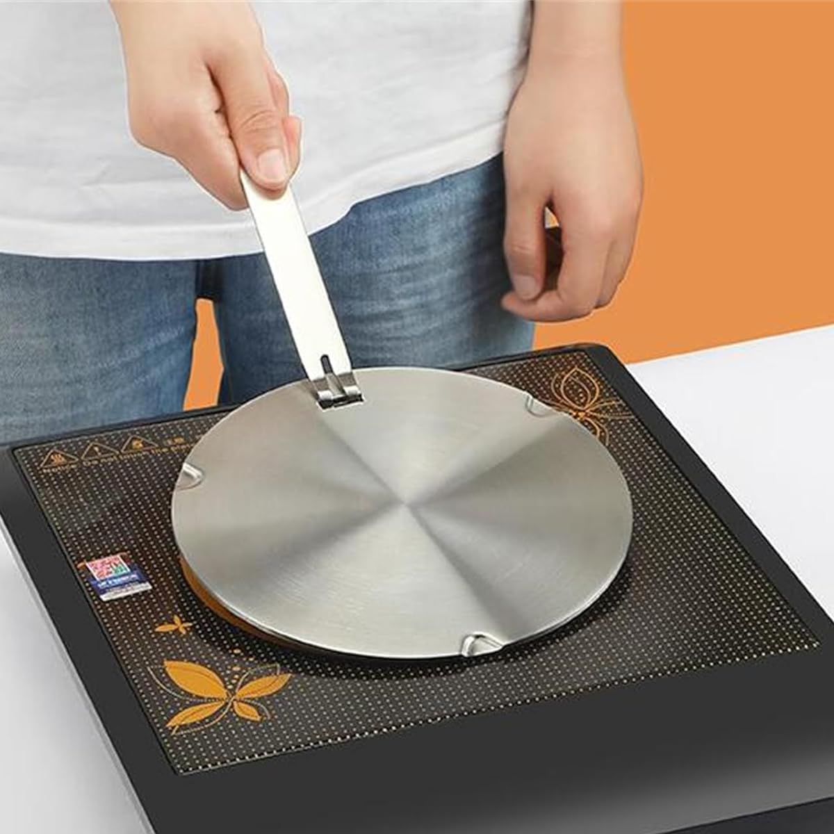 Placa de difusor de Calor, Adaptador de inducción de Acero Inoxidable con Mango extraíble, Placa de cocción para Uso en cocinas de Gas, vitrocerámica y Cocina de inducción (260 mm)