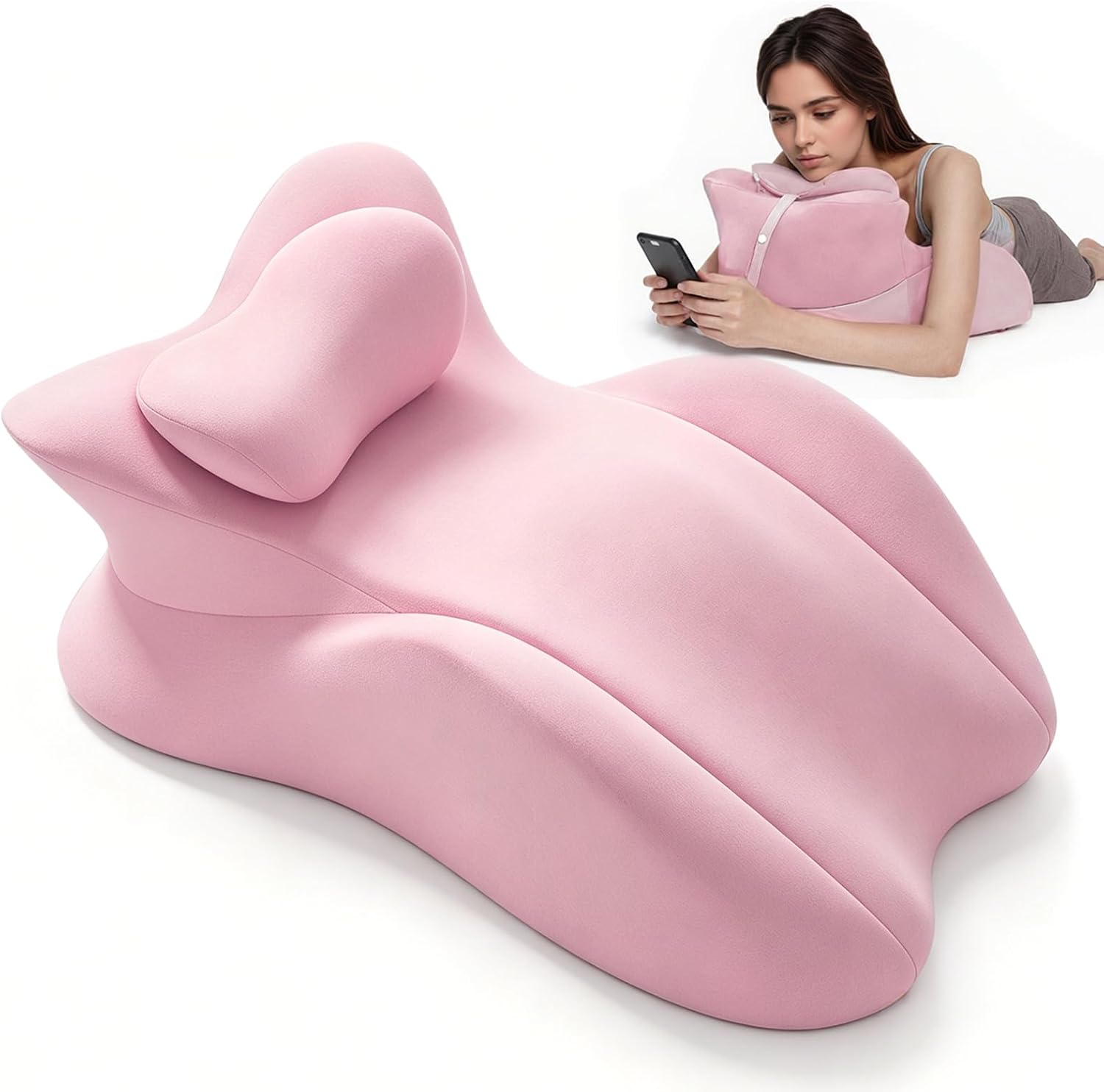 cjc Ergonomic Memory Foam Wedge Pillow Adjustable Reading Pillow for Sleeping Bed Support Prone Pillow for Back Pain with Neck Support,Multi-Position Support Pillow with Removable Cover (Pink)