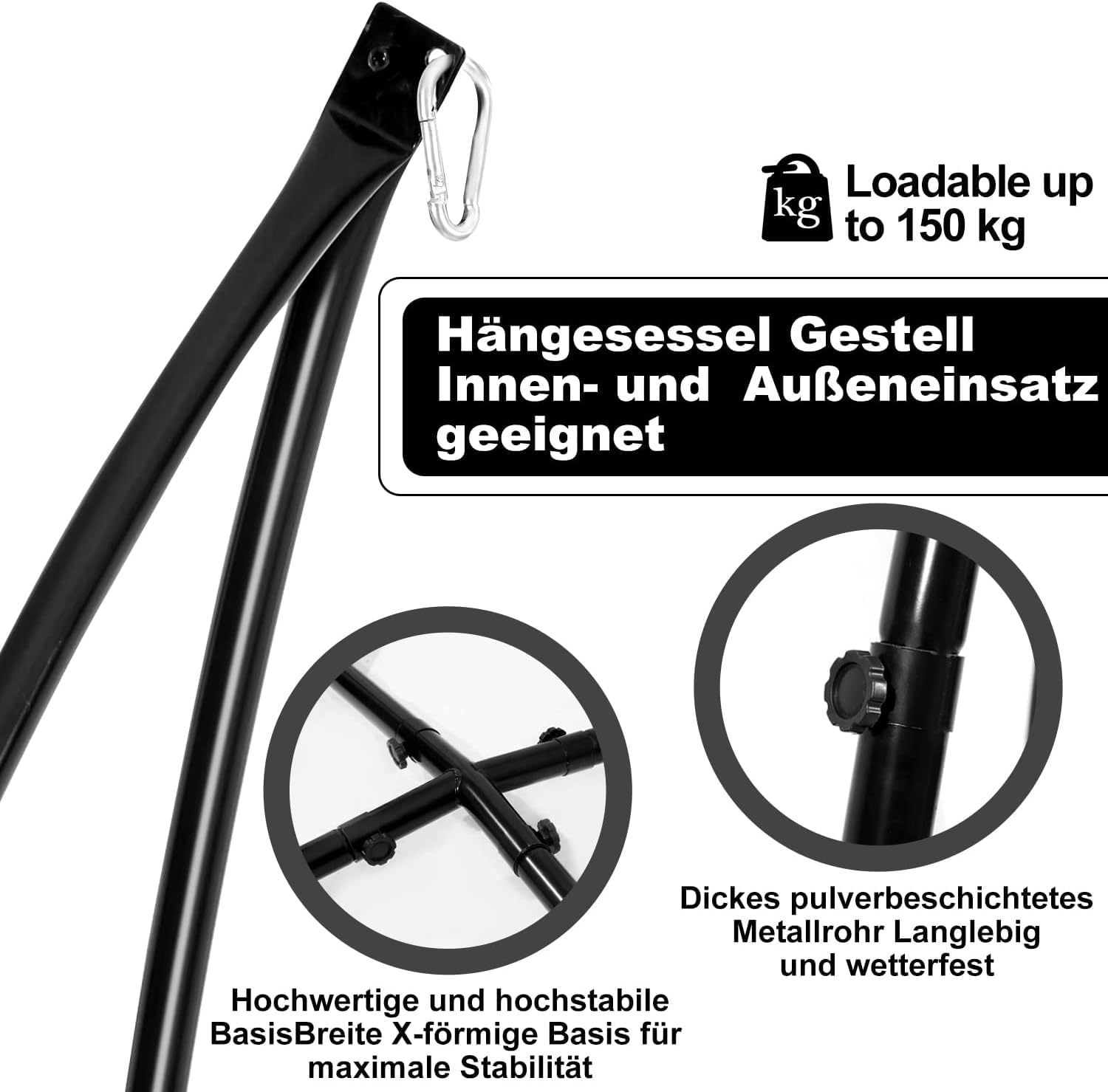 Struttura per Poltrona Sospesa Outdoor in Metallo - Supporto per Amache - 210 cm in Tubo di Acciaio - Supporto per Dondolo 150 kg per Poltrona Sospesa da Campeggio