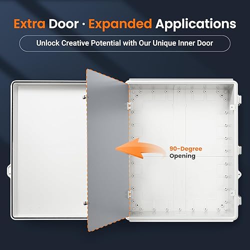 Miniatura 58 de QILIPSU - Caja de conexiones de acero inoxidable con tapa, bisagras y placa de montaje, universal, impermeable IP67, plástico ABS, gris, recinto