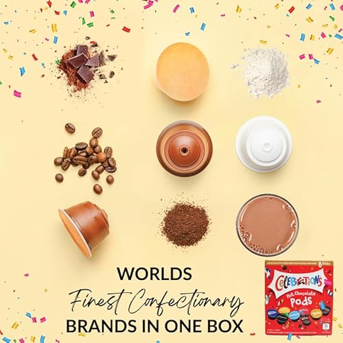 Celebrations Heiße Schokoladenpads, kompatibel mit Dolce Gusto - Twix, Mars, Bounty, Snickers, Galaxy, Malteser, Milky Way & Galaxy Caramel Capsules - 1 Box, 8 Capsules
