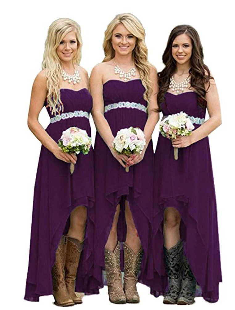 Lilyla Women's Country Style Bridesmaid Dress Hi-Low Sweetheart Chiffon Prom Dresses