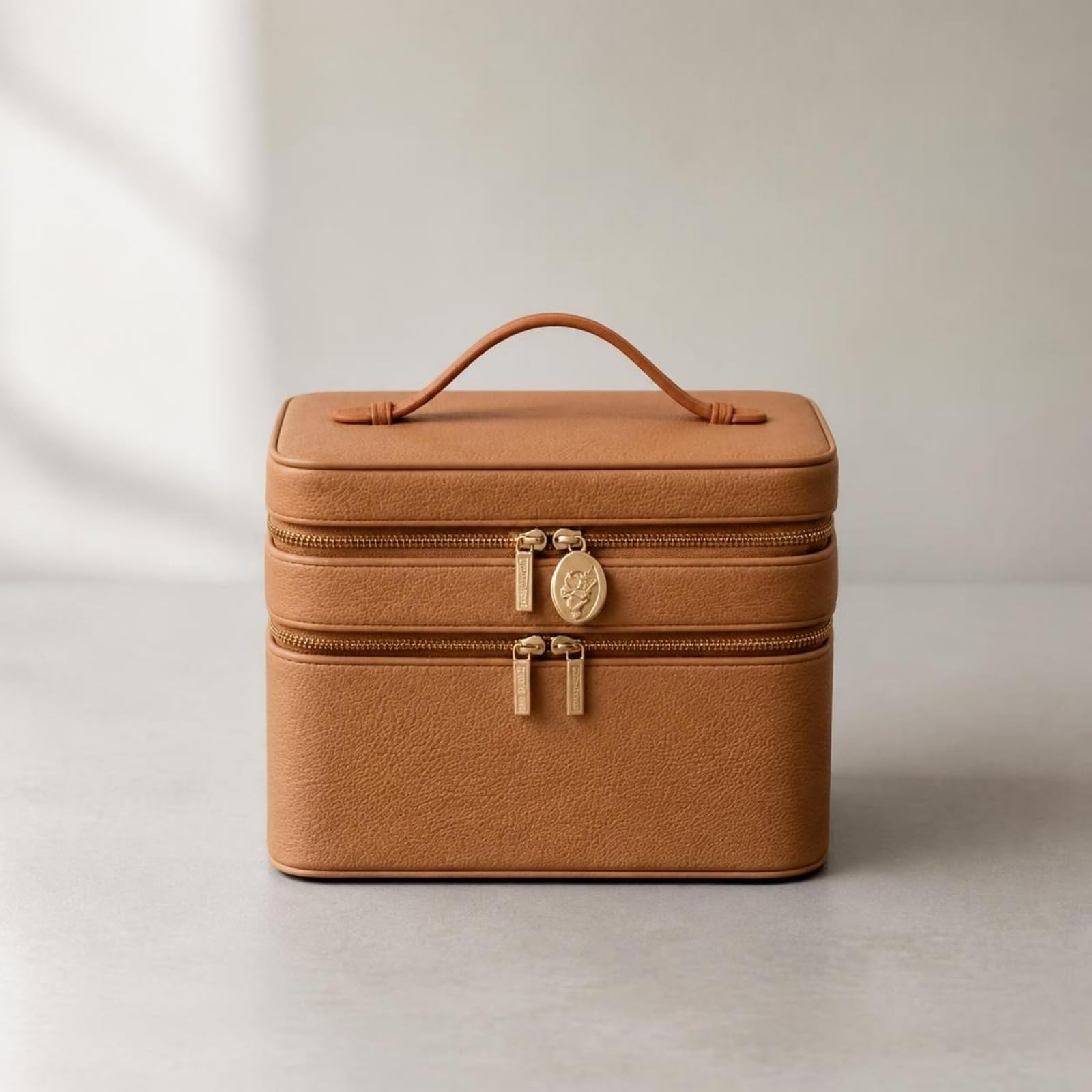 predolo Bolsa Maquillaje Viaje | Estructura Rígida y Estable, Neceser Maquillaje, Versátil, para Tocador, Estudiantes, Marrón