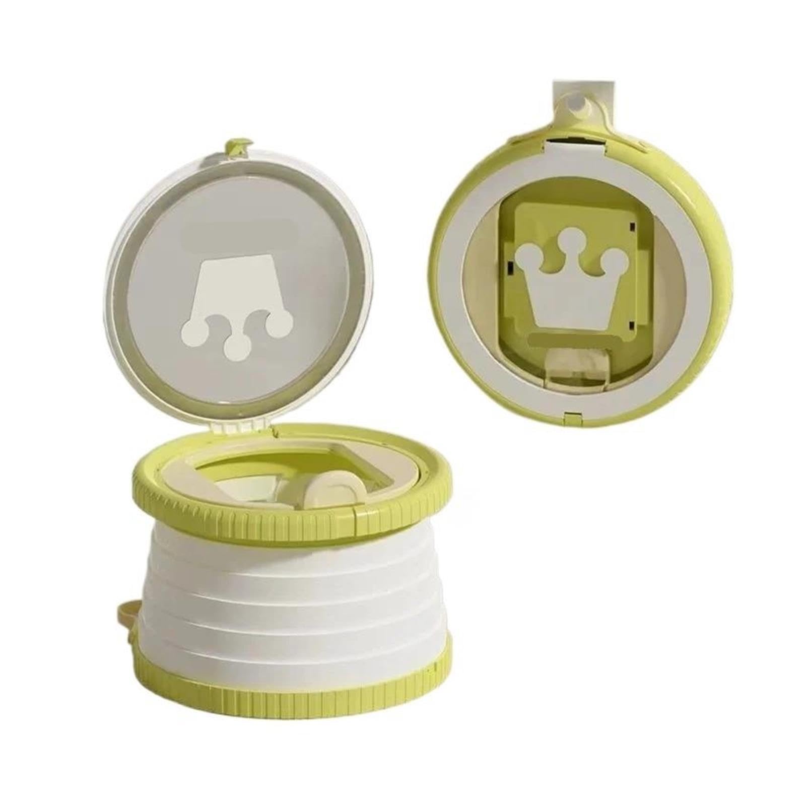 Toilette portatile vasino pieghevole a forma di cartone animato per viaggi di emergenza con borse(Green)