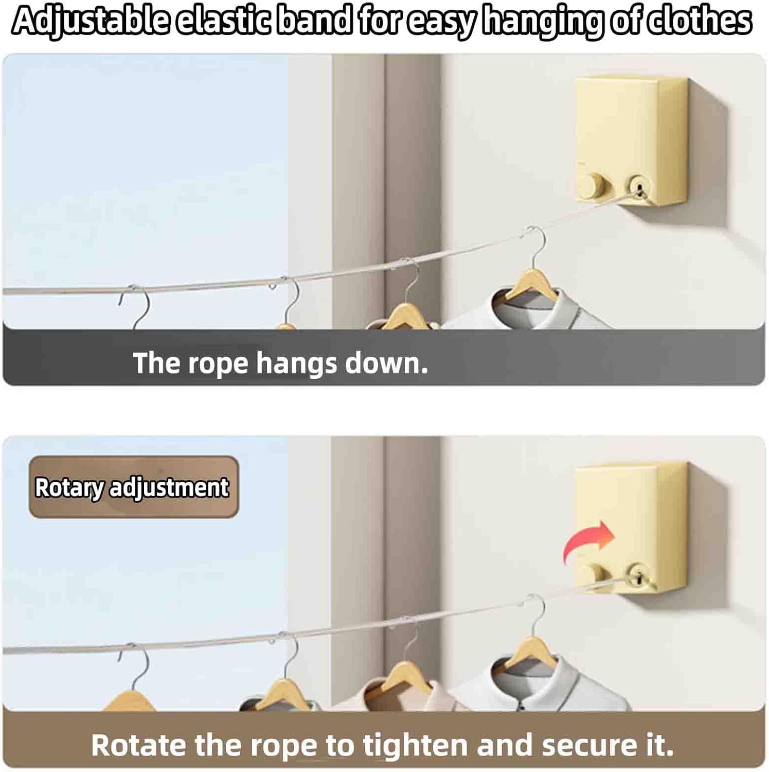 Retractable Washing Line Rope Clotheslines Clothesline Clothes Line Rotary Heavy Duty Invisible Stainless Steel Indoor No Drilling Required (Gold,24X8.7X5.9 cm)