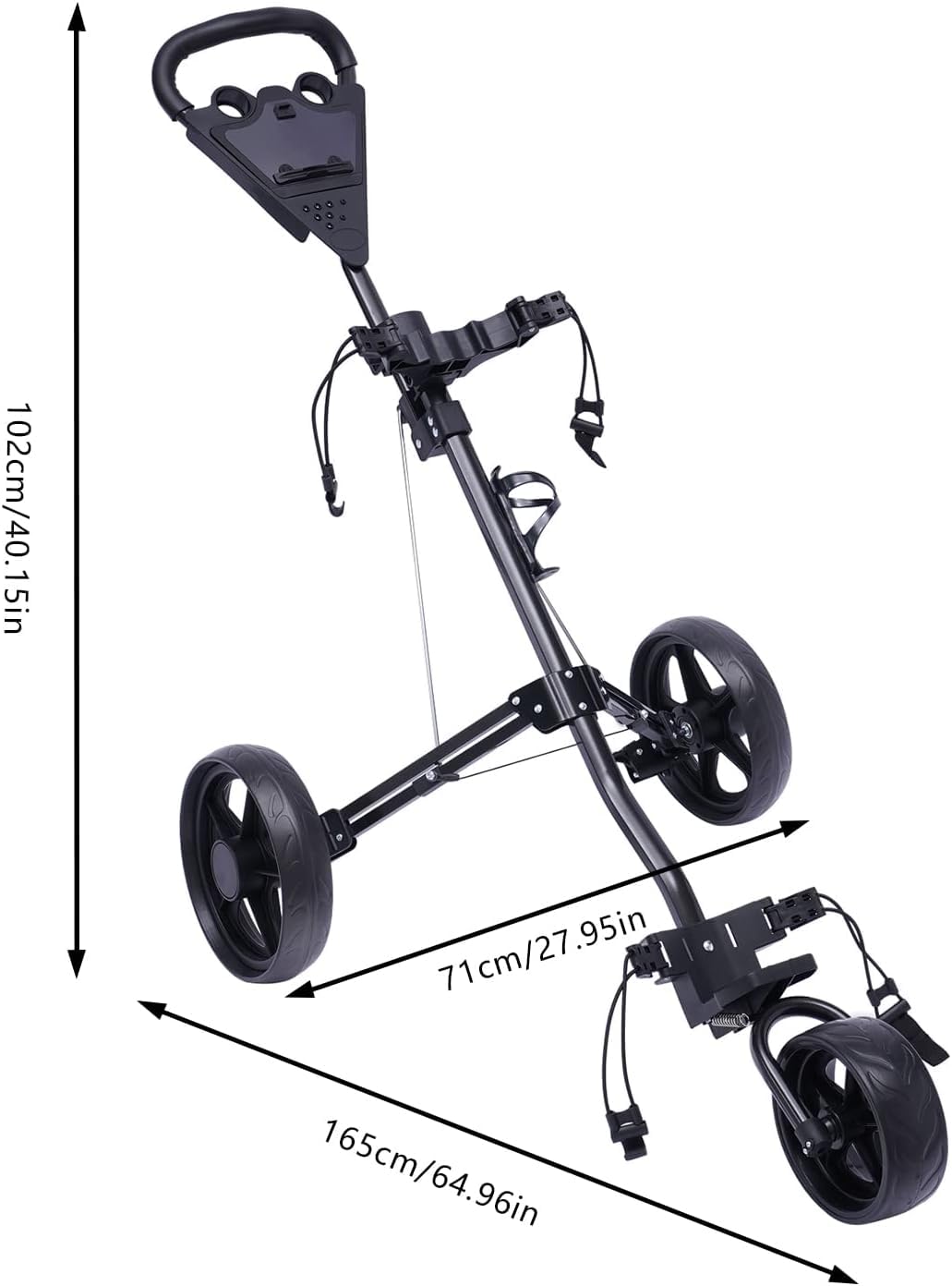 Golftrolley Klappbar, Golfwagen, Golftrolley mit Fußbremse, Getränkehalter, Höhenverstellbarem Griff und Aufbewahrungstasche, Ideal für Golf und Outdoor Aktivitäten,Green
