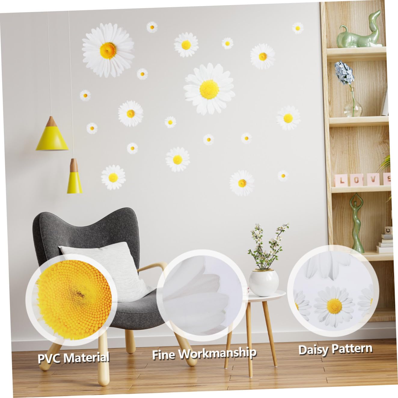 TOYANDONA 5piezas Pegatina Decorativa De Pared Diseño De Flores De Margarita Calcomanía Autoadhesiva Para Decoración De Salón y Habitaciones Para Superficies Lisas