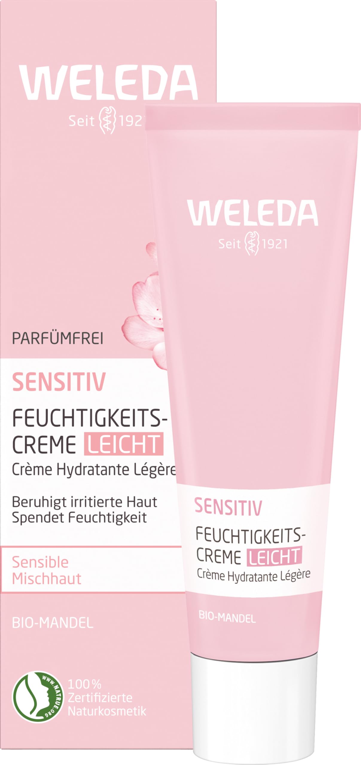 WELEDA Bio Mandel Sensitiv Feuchtigkeitscreme Leicht - unparfümierte Naturkosmetik Feuchtigkeitspflege Gesichtscreme beruhigt sensible, trockene Haut & sorgt für einen gesunden Teint (1x 30 ml)