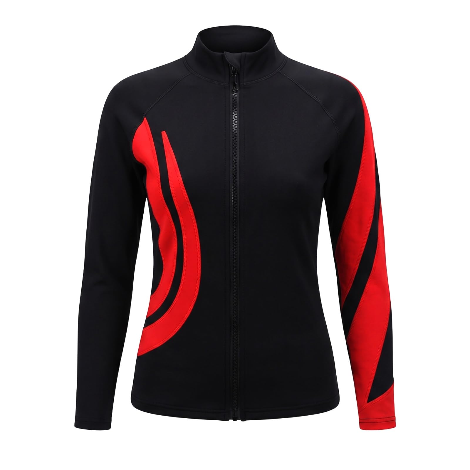 Eiskunstlauf Jacke Damen Teen Full Zip Kontrast Training Eisbahn | Trainingsjacke mit Stehkragen, durchgehendem Reißverschluss und geschwungenen Einsätzen for Eisbahntraining und Warm-up