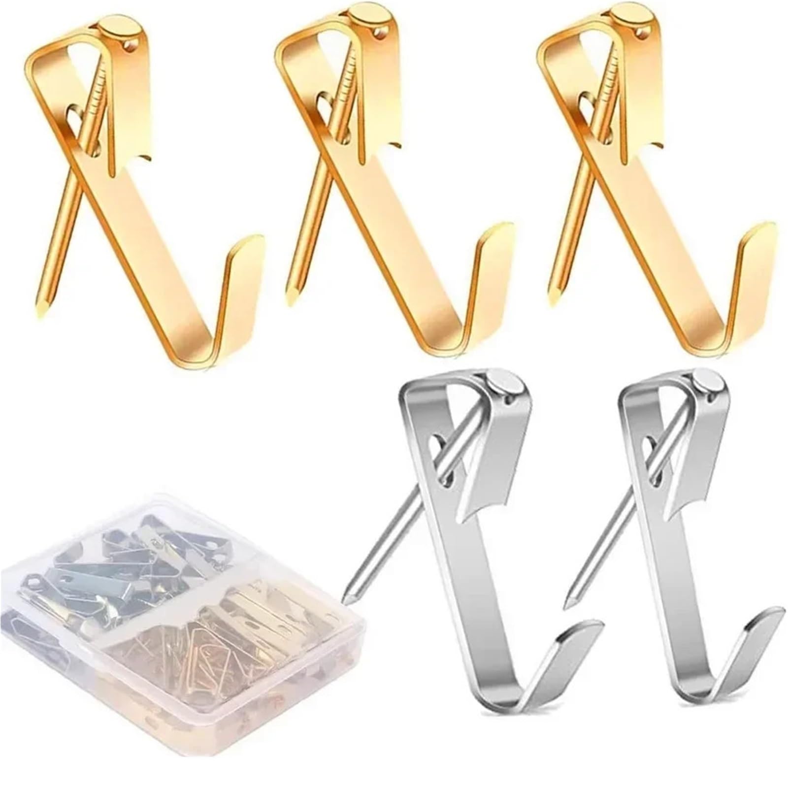 Picture Rail Hooks 80pcs Metal Picture Hooks for Nailing Painting Frame Hanger Hard Wood Solid Wall Hook Photo Hanging Tool for Pictures Frames Gallery Pictures Billboards
