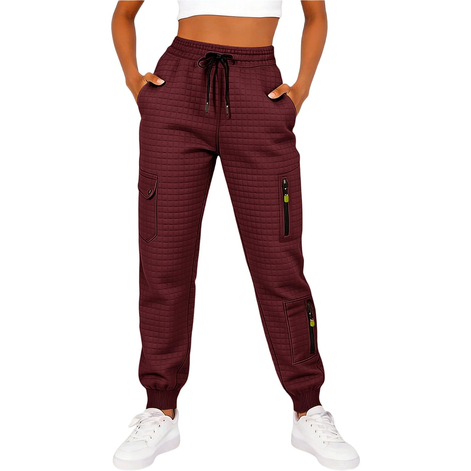 Pantaloni cargo da donna, elasticizzati, a quadretti, con tasche con | Pantaloni da lavoro per attività all'aria aperta, con coulisse, elastico in vita, traspiranti, ad asciugatura rapida
