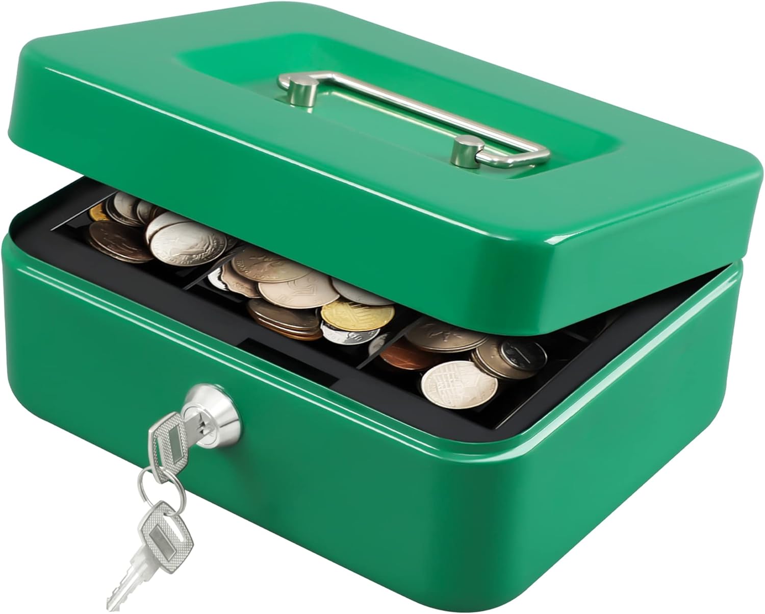 KYODOLED Medium Cash Box with Money Tray,Small Safe Lock