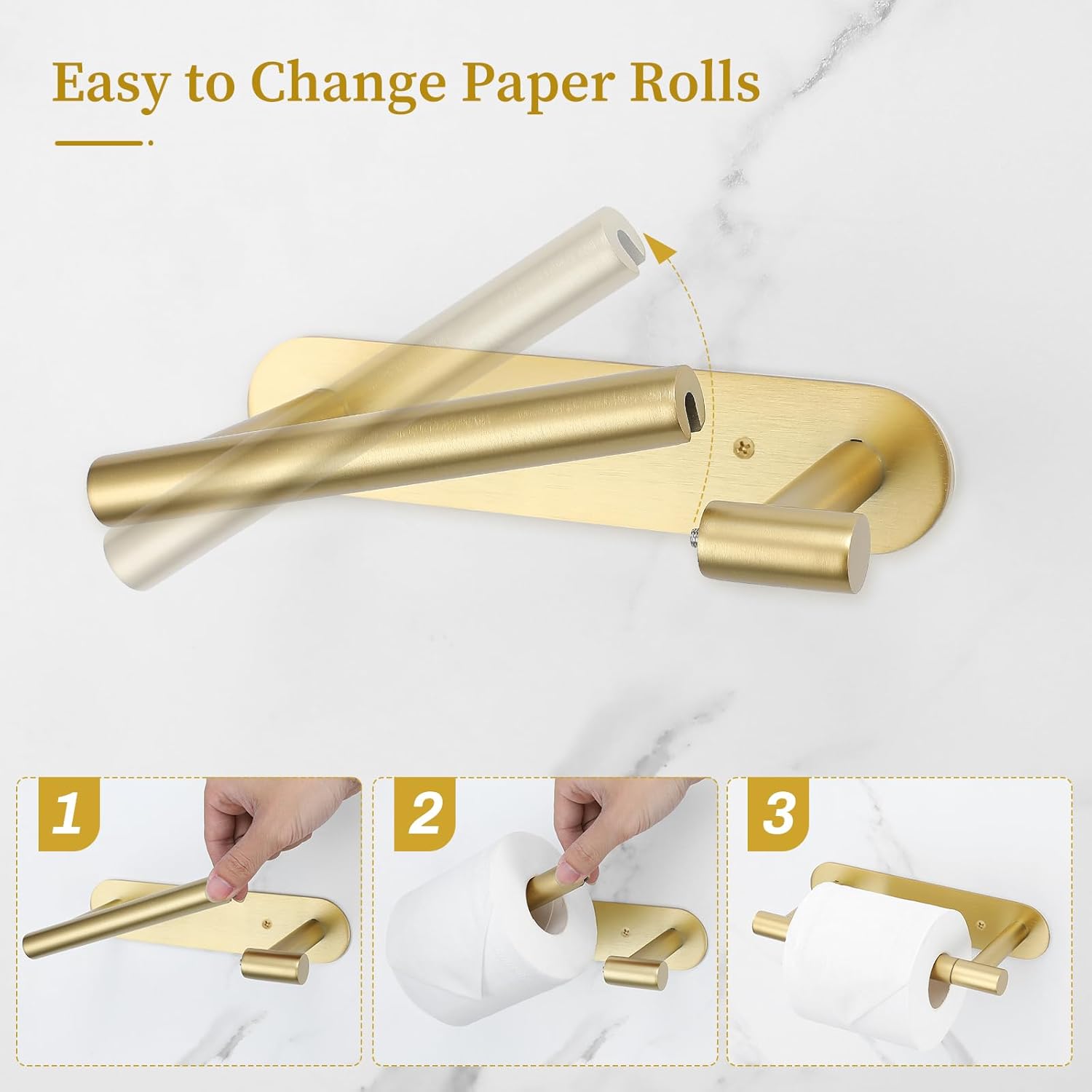 2 Pieces Brushed Gold Toilet Paper Holder, Upgraded Commercial Toilet Paper Dispenser Toilet Roll Holder, Modern Double Base Paper Towel Holder Wall Mount for Bathroom, Kitchen