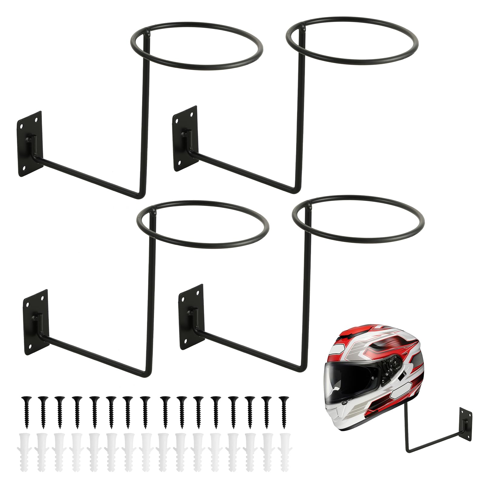 DASBET Motorcycle Helmet Holder 4 Pack Helmet Display Rack Heavy-Duty Helmet Hanger Stand Wall Mounted Helmet Display Hook for Motorcycle, Bike, Football, and Flight Helmets
