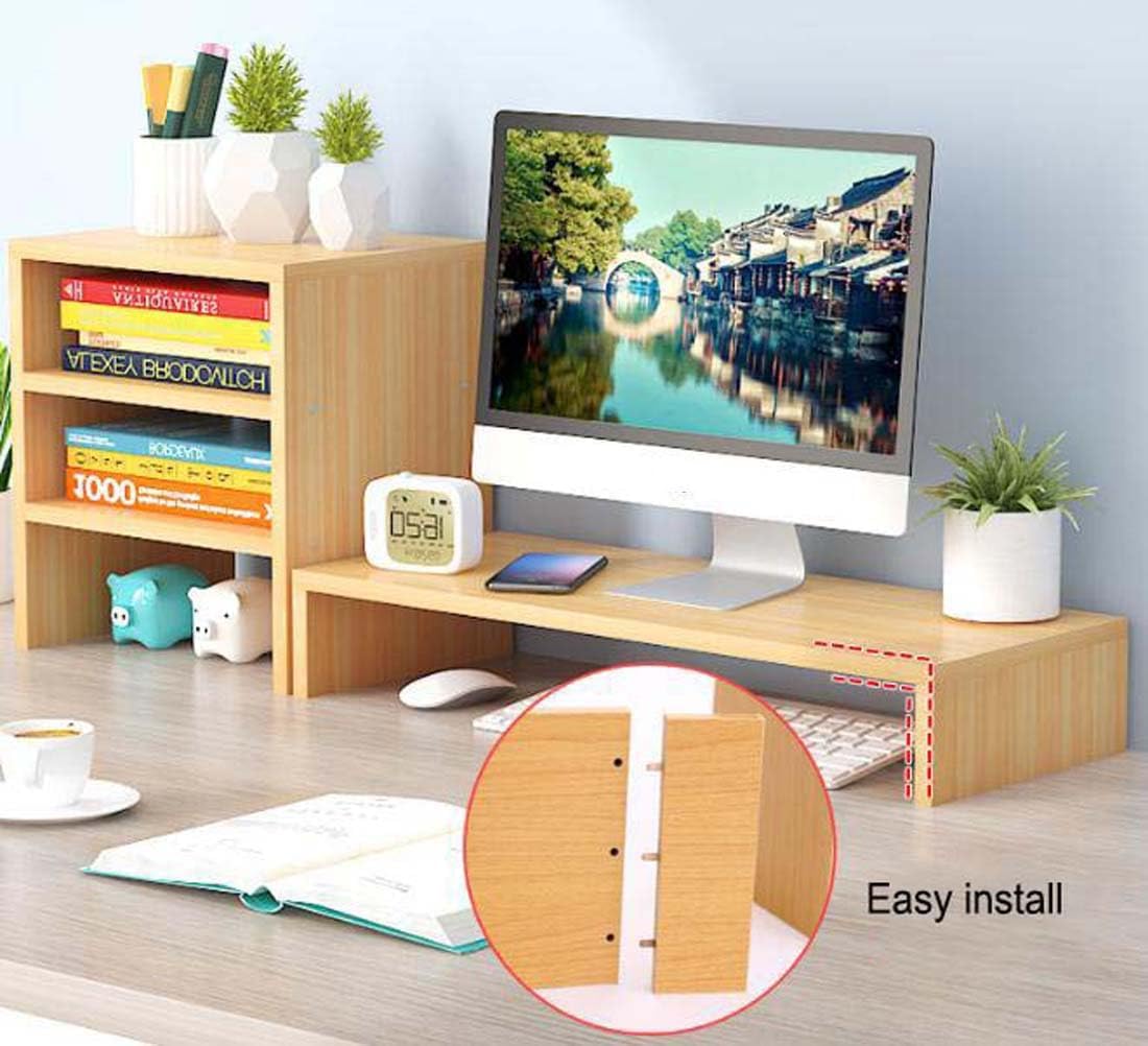 2-poziomowy drewniany stojak na monitor, ergonomiczny pion monitora komputerowego z półką do przechowywania, organzier biurkowy, artykuły biurowe, stojak na laptopa PC, notebooka, maksymalne
