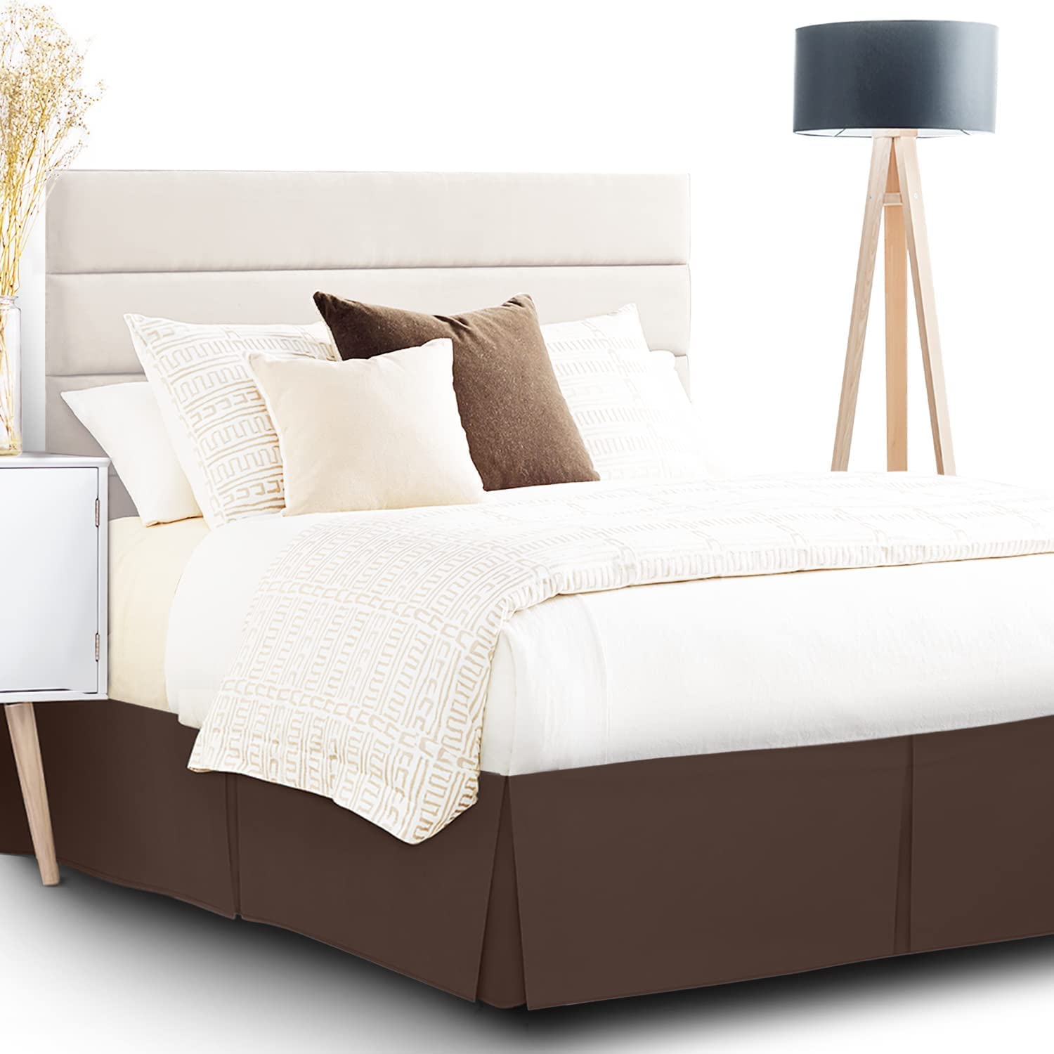 Pleated Bed Skirt, Easy Fit Bed Skirt, 14? Inch Drop Bed Skirt, Soft Double Brushed Premium Microfiber Ruffle Bed Skirt, Bedskirt with Split Corners (Coffee,Super King)