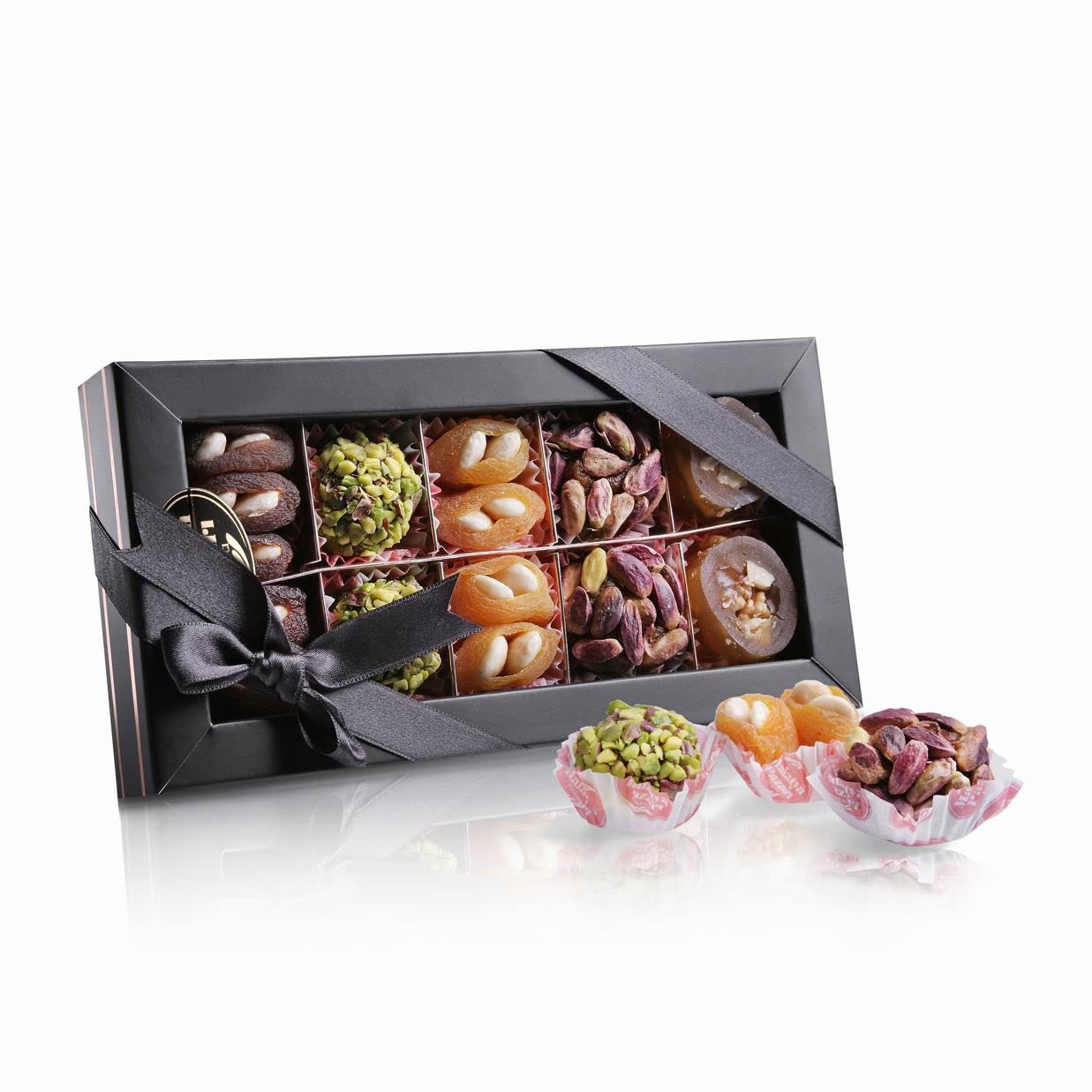 Palanci | Bombones Rayiha | Snacks saludables 200 gr | Mezcla de caramelos veganos | bajo en azúcar | albaricoques secos, pistachos, almendras, nueces en almíbar de uva | Frutos Secos | set de regalo