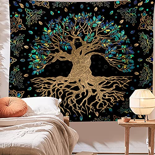 Magical Fantasy Tree of Life Tapestry - Hippie Tapestries Wall Hanging for Bedroom Aesthetic Wall Art (Black, L 59.1ʺ x 78.8ʺ)