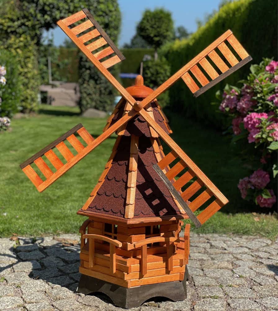 handgefertigte Garten-Windmühle aus Holz und Bitumschindeldach, in verschiedenen Größen L - XXL (Braun - Rot XXL)