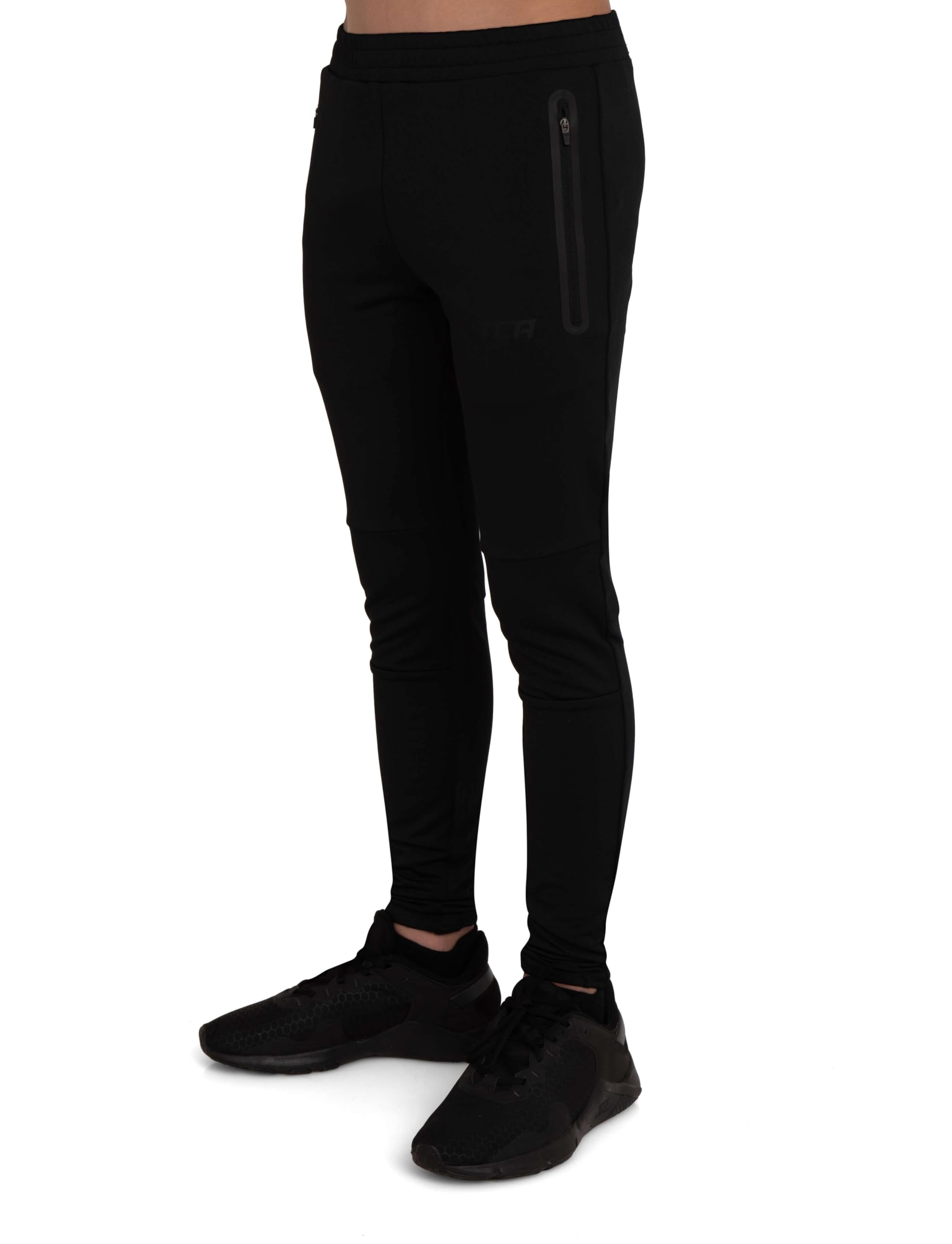 TCA Rapid Tracksuit Bottoms Boys' Gym Running Joggers for Boys Jogging Bottoms with Zip Pockets - Black Stealth, 12-14 Years
