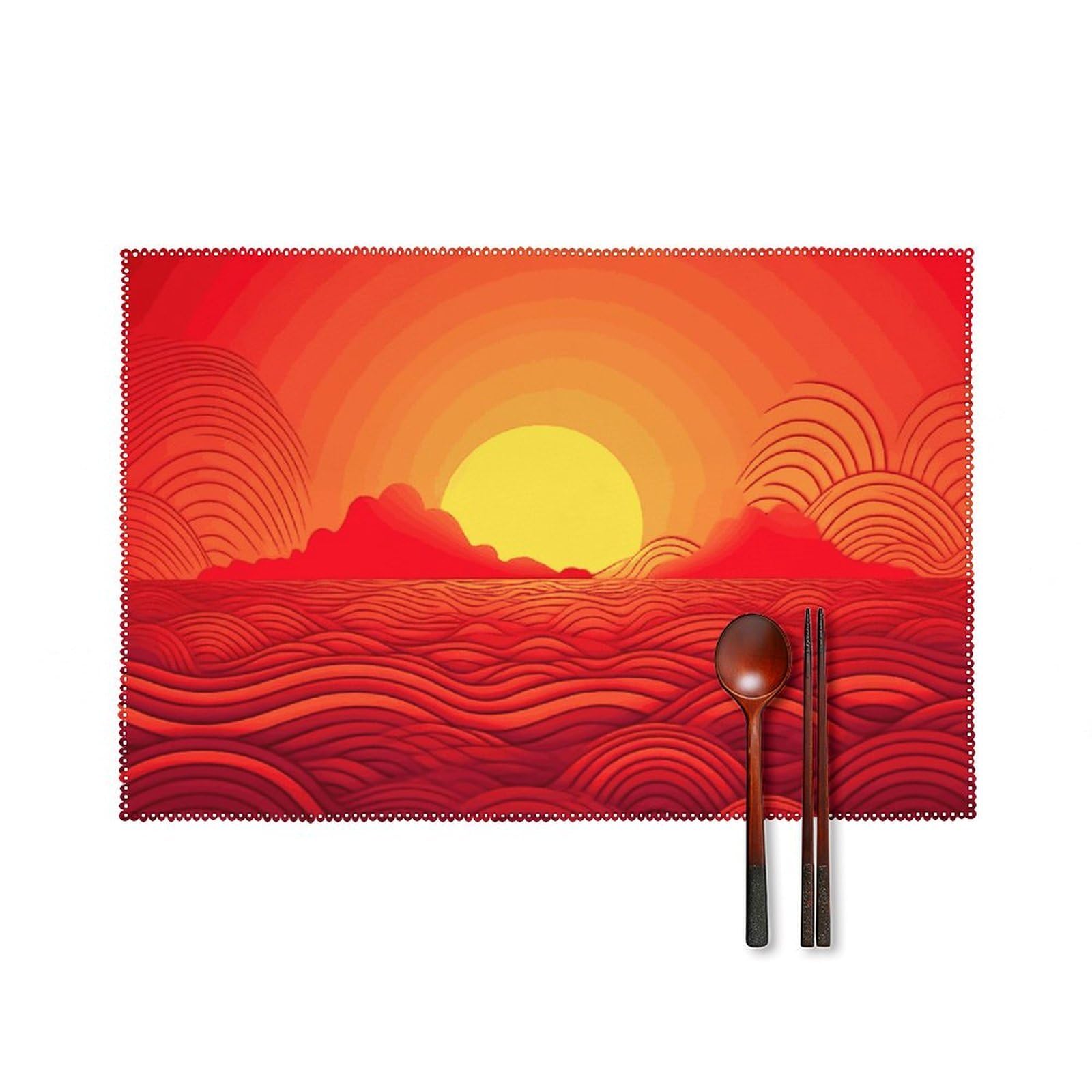 Red Sunrise Placemats Washable Not Fade Placemats Practical Heat Resistant Place Mats for Outdoor Patio Table Mats Kitchen Dining Party Decoration